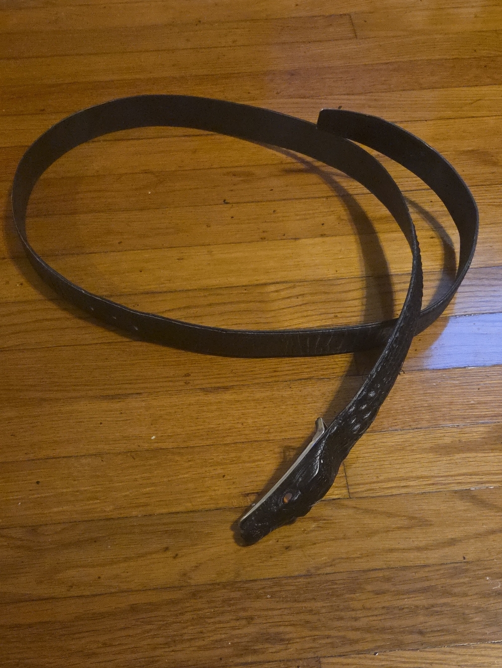 Black Leather Belt with Silver Buckle